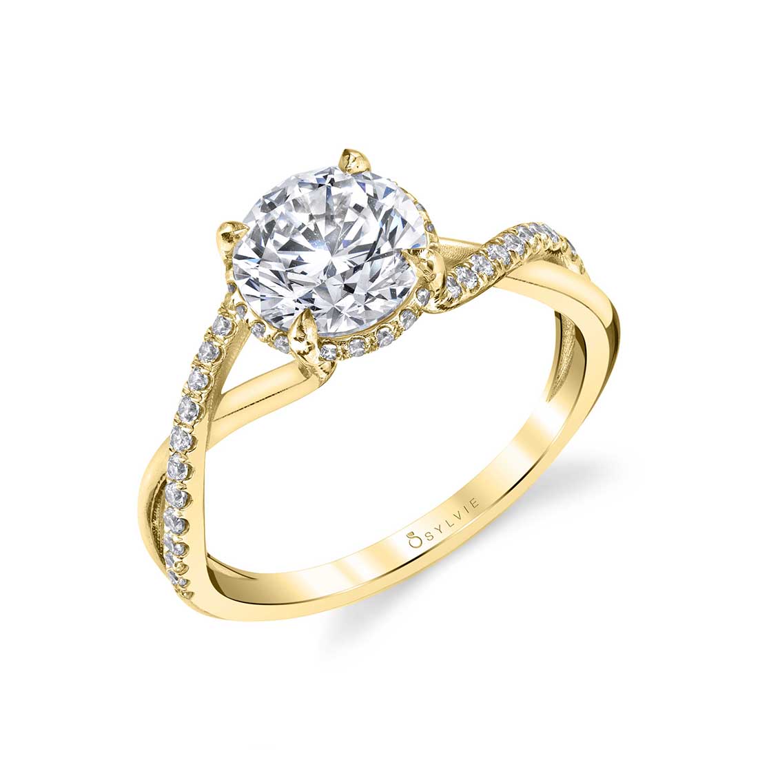 Spiral Engagement Ring with Hidden Halo in Yellow Gold - Amahle