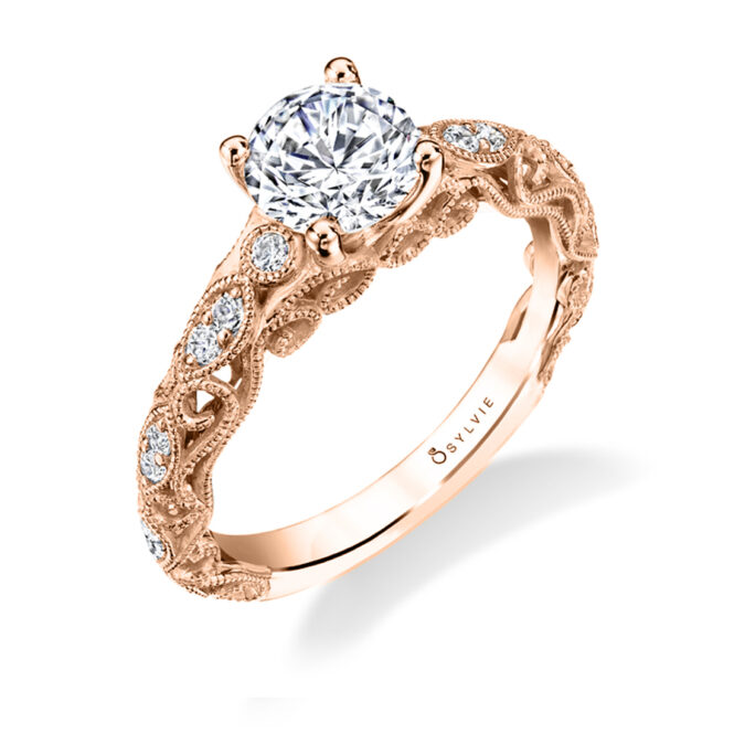 Vintage Engagement Ring with Intricate Scroll Work in Rose Gold - Viola