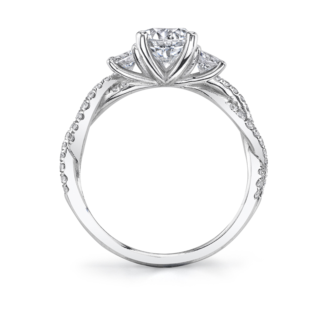 Profile of 3 Stone Engagement Ring in White Gold - Gina