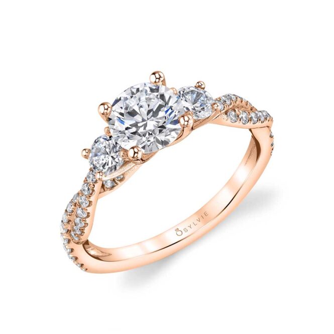 3 Stone Engagement Ring in Rose Gold - Gina