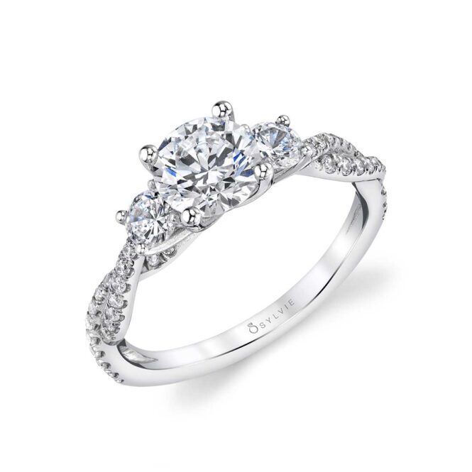 Profile of 3 Stone Engagement Ring in White Gold - Gina