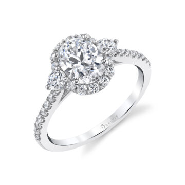3 Stone Oval Engagement Ring with Halo