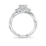 Side view of a 3 Stone Engagement Ring with Spiral Band - Evangeline - S