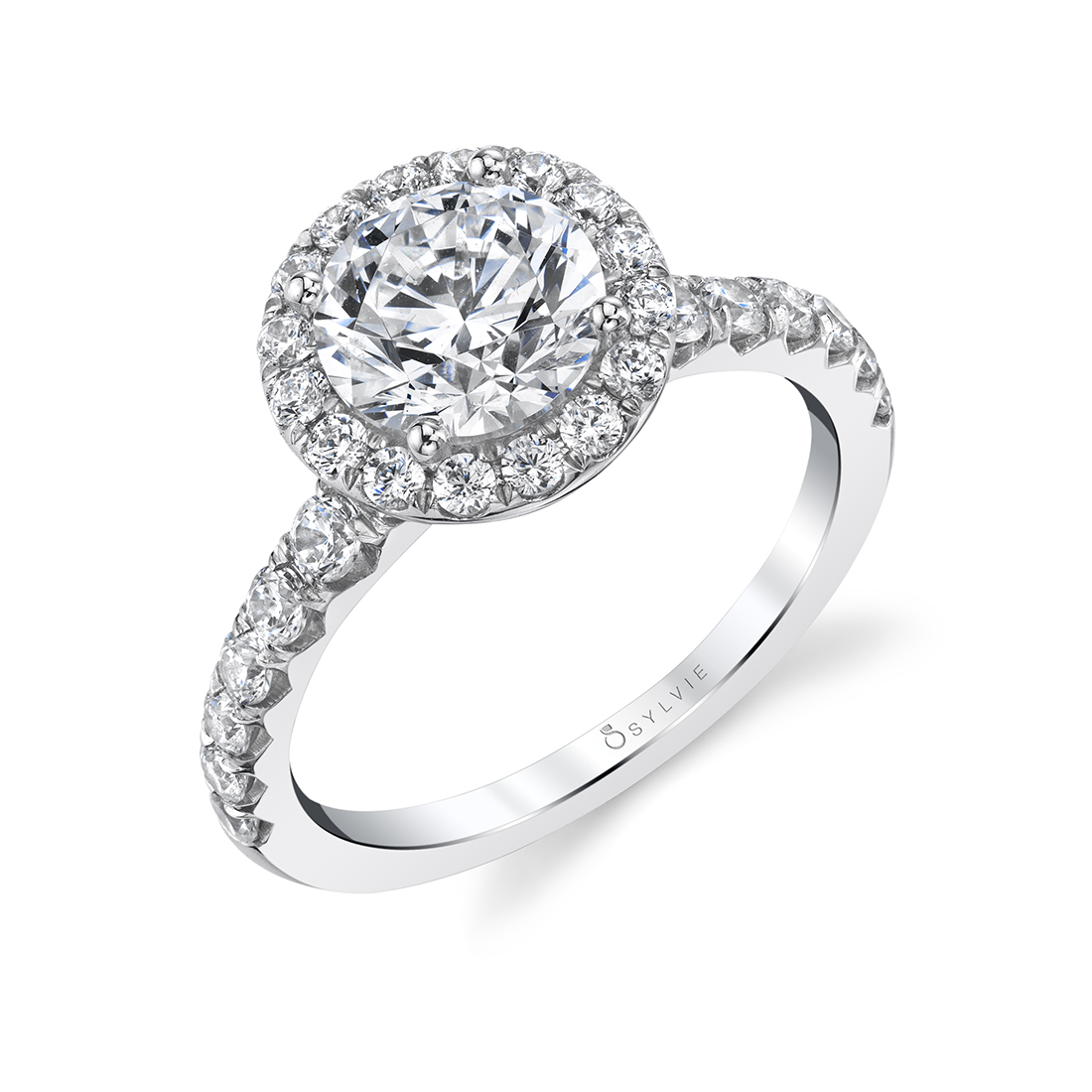 Profile Image of a Halo Round Engagement Ring in white gold 