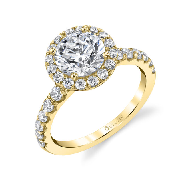 Yellow Gold Halo Round Engagement Ring 
