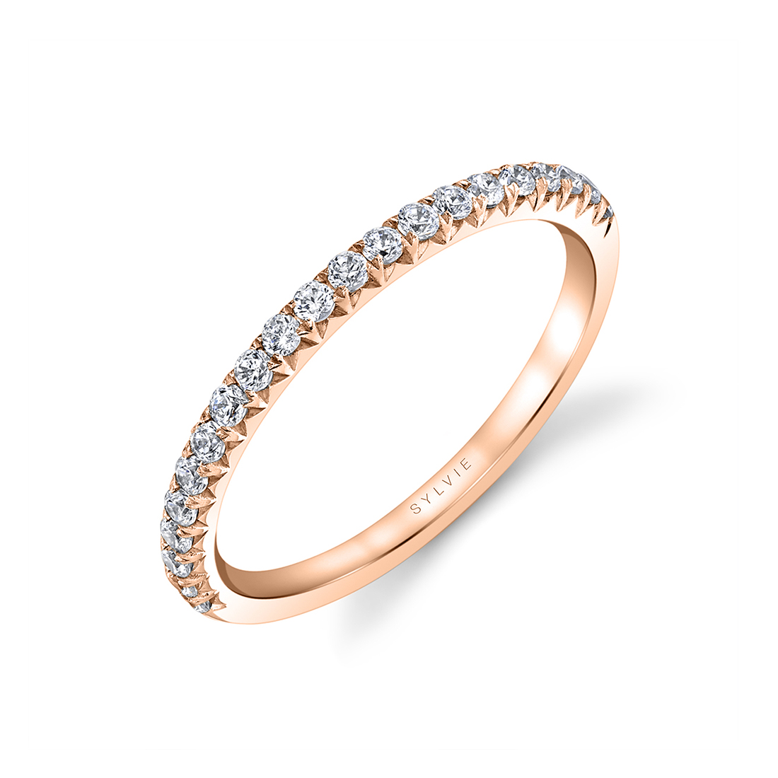 Shared Prong Wedding Band in Rose Gold