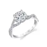 Twisted Engagement Ring with a hidden halo shown in white gold