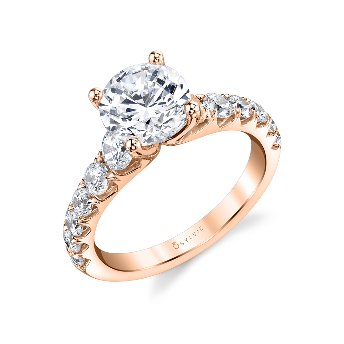 Wide Band Engagement Ring in Rose Gold - Andrea