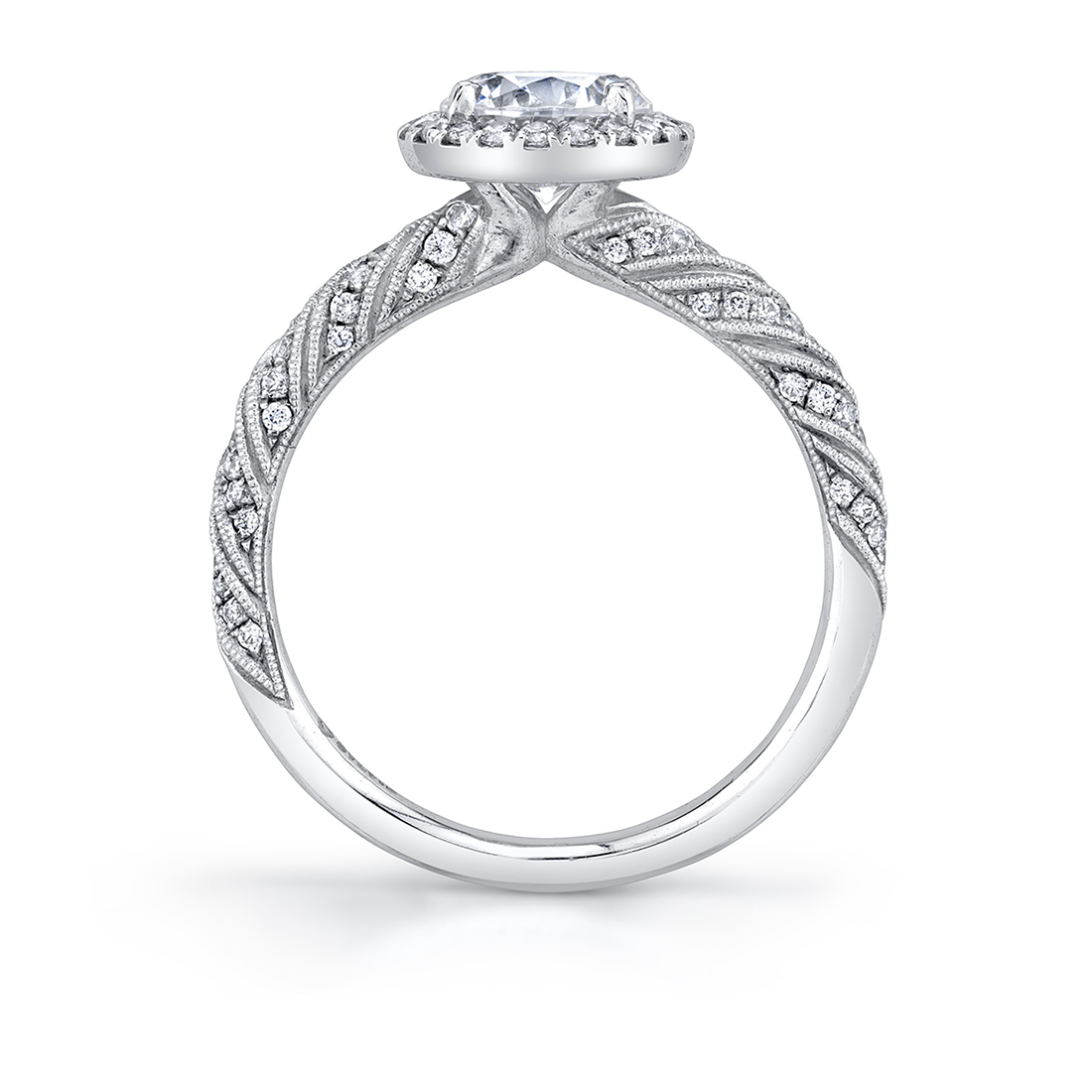 Profile image of unique round halo engagement ring 