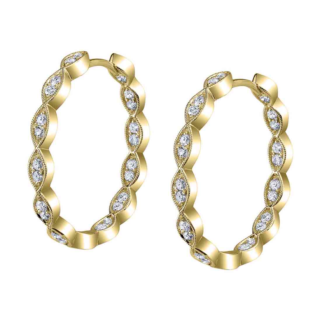 Vintage Inspired Diamond Hoop Earrings | Sylvie Collection