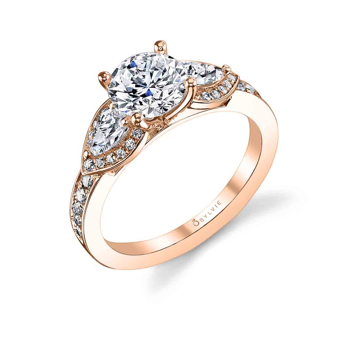 3 Stone Engagement Ring with Pear Side Stones - Sabrina