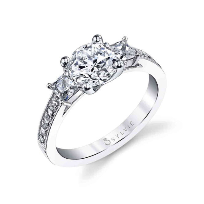 3 Stone Engagement Ring with Princess Sides Stones
