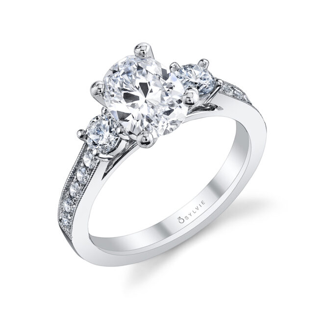3 stone oval engagement ring in white gold