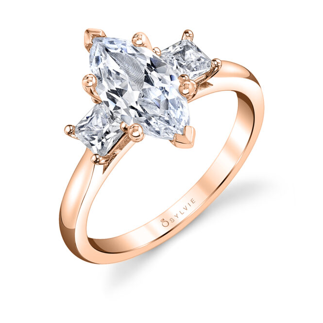 classic marquise engagement ring with 3 stones in rose gold