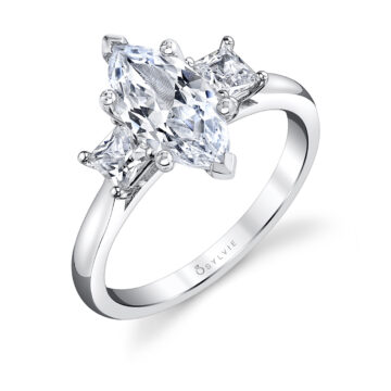 classic marquise engagement ring with 3 stones in white gold