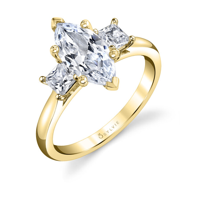 classic marquise engagement ring with 3 stones in yellow gold