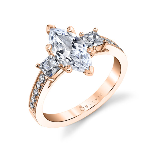 marquise 3 stone ring in rose gold