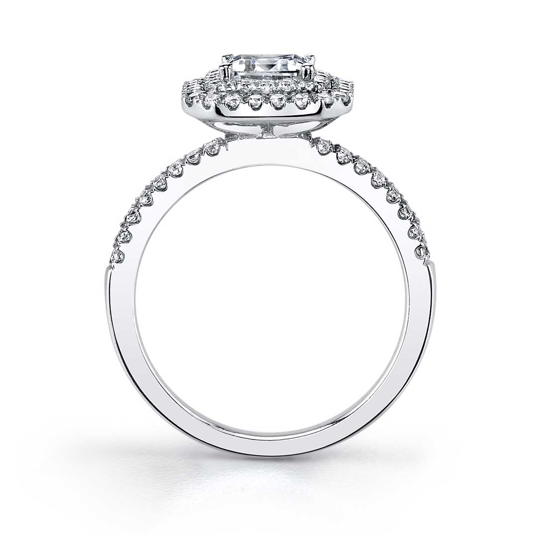 Profile image of an emerald cut double halo engagement ring