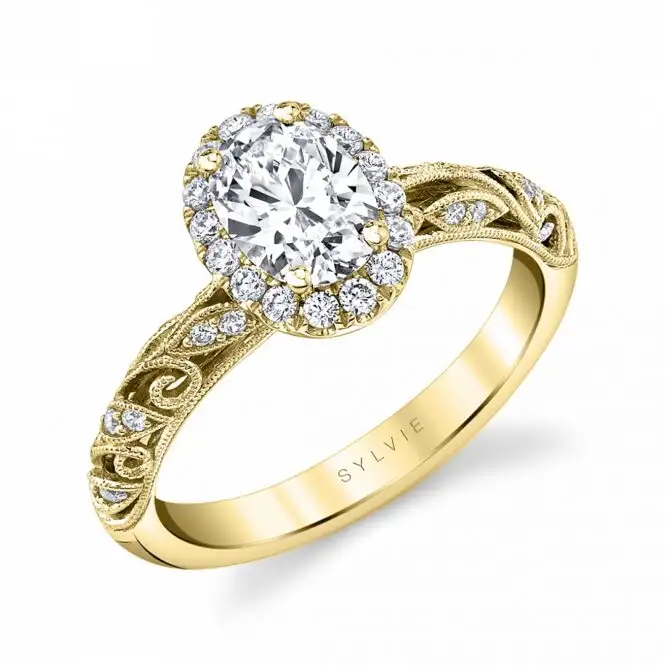 vintage oval engagement ring in yellow gold