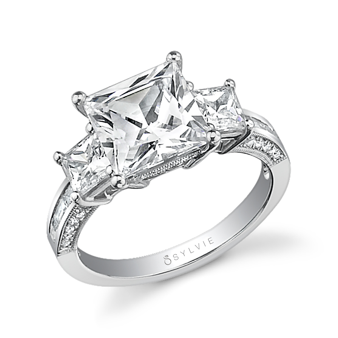 Princess Cut Engagement Ring with Princess Side Stones