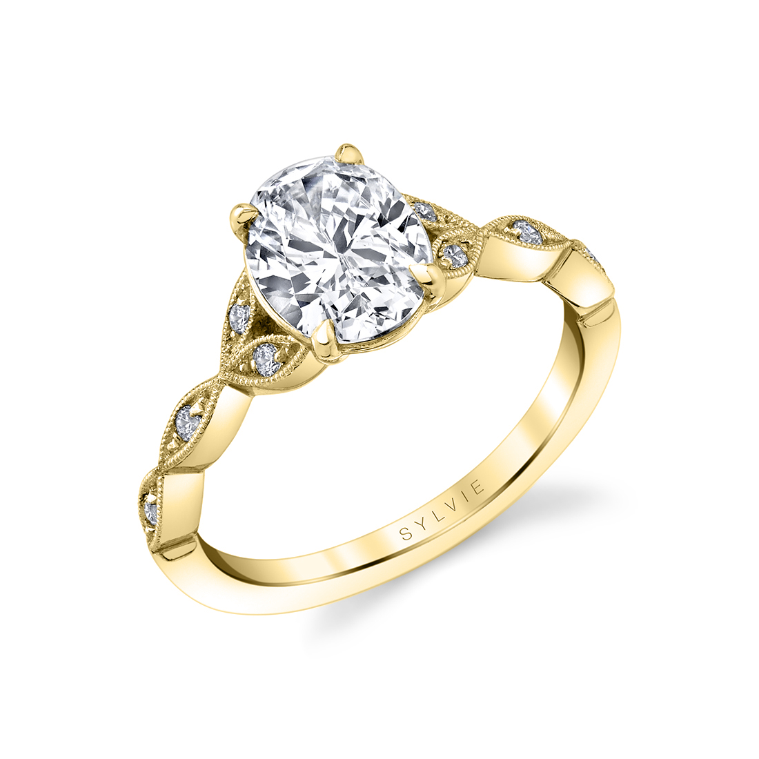 unique vintage inspired oval engagement ring in yellow gold