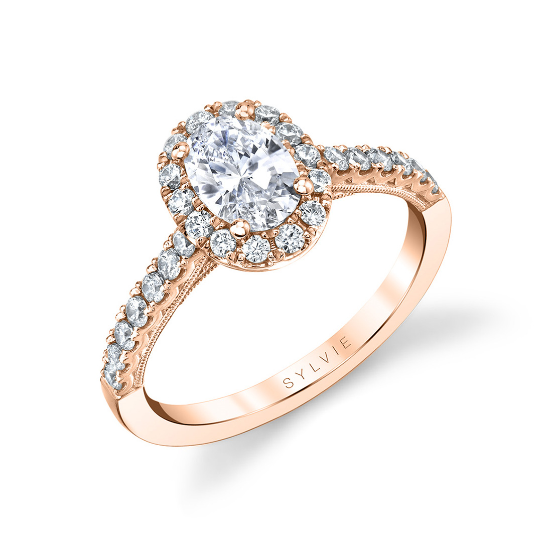 oval halo engagement ring in rose gold