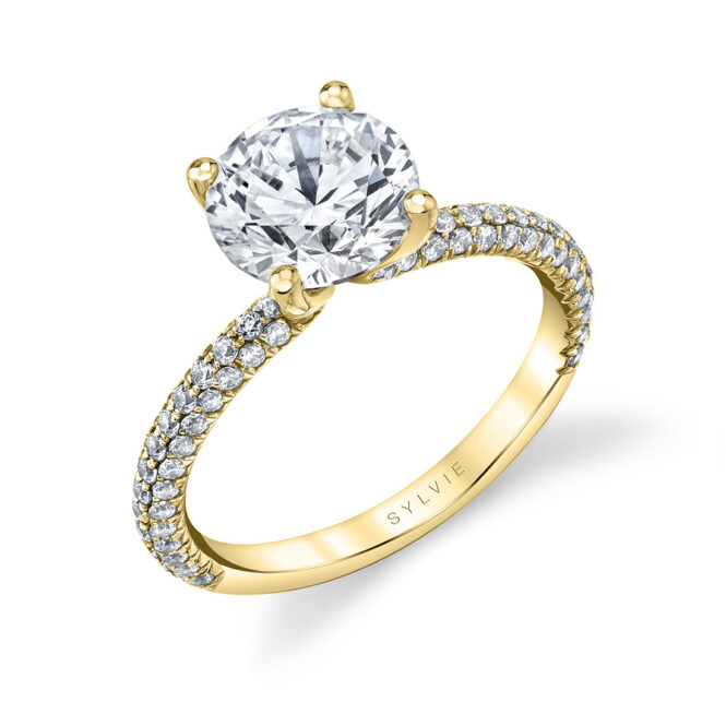 classic pave engagement ring in yellow gold