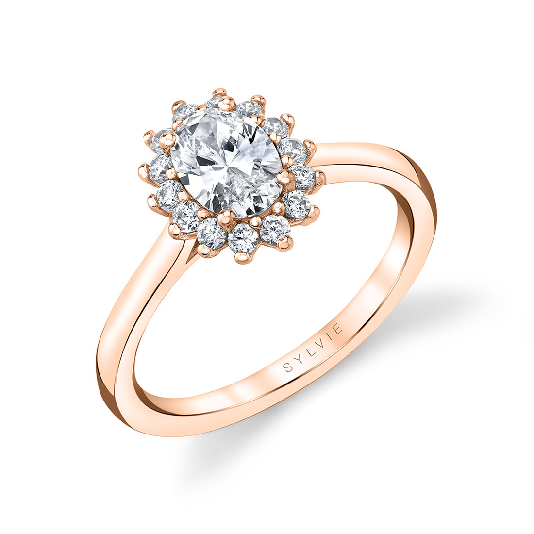 unique oval engagement ring in rose gold