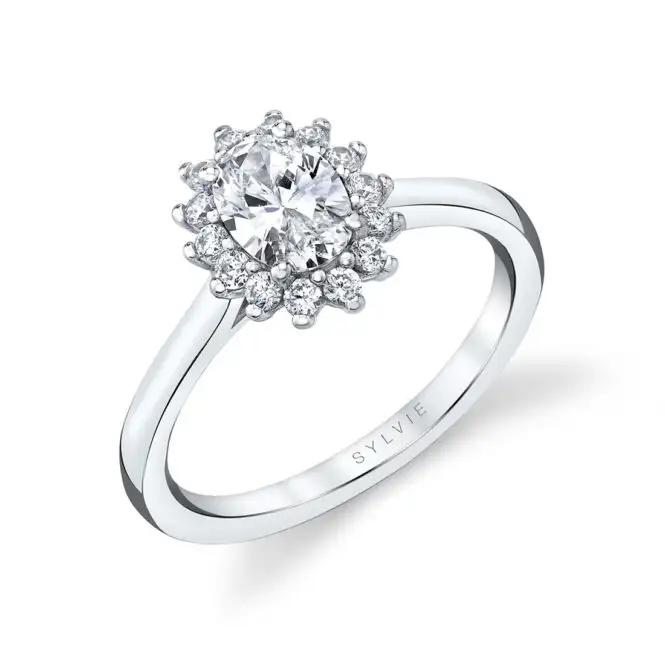 unique oval engagement ring in white gold