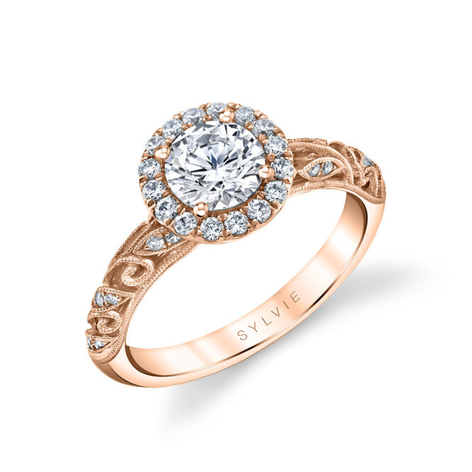 vintage halo engagement ring in rose gold