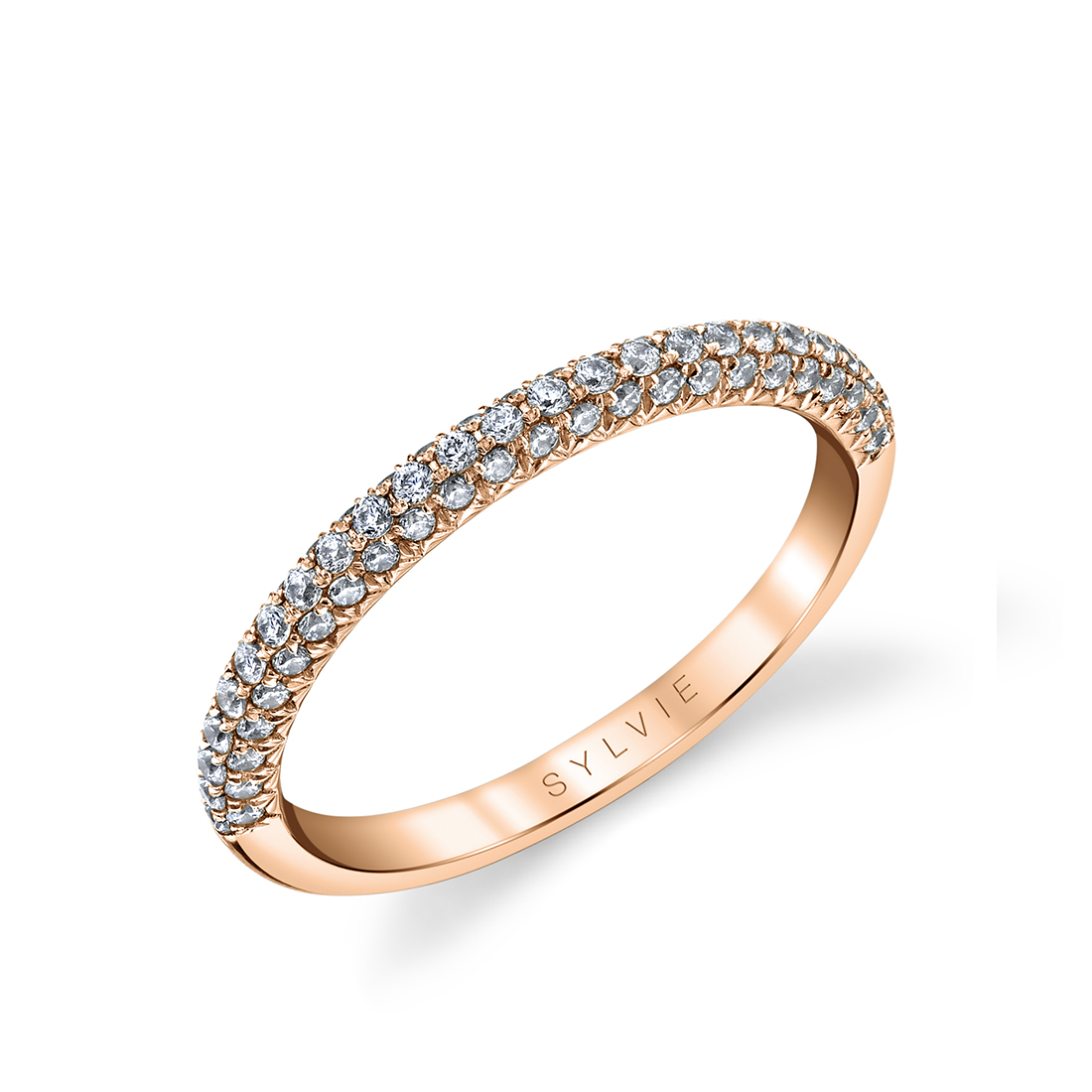 classic pave wedding band in rose gold