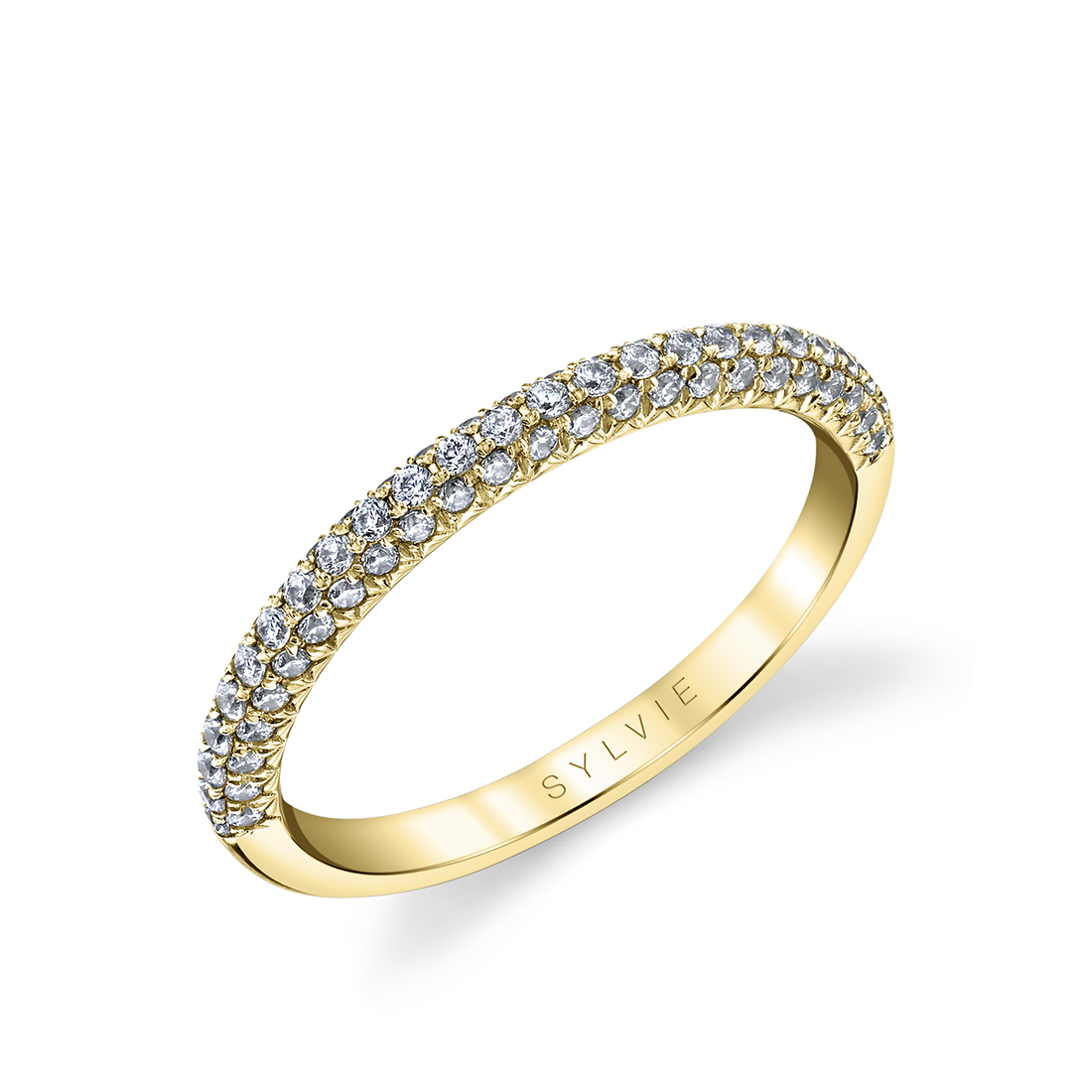 classic pave wedding band in yellow gold