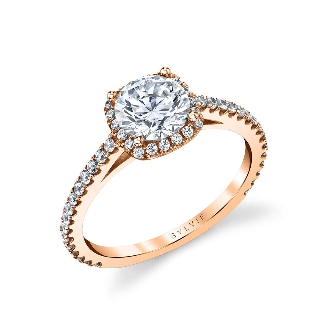cushion halo engagement ring in rose gold