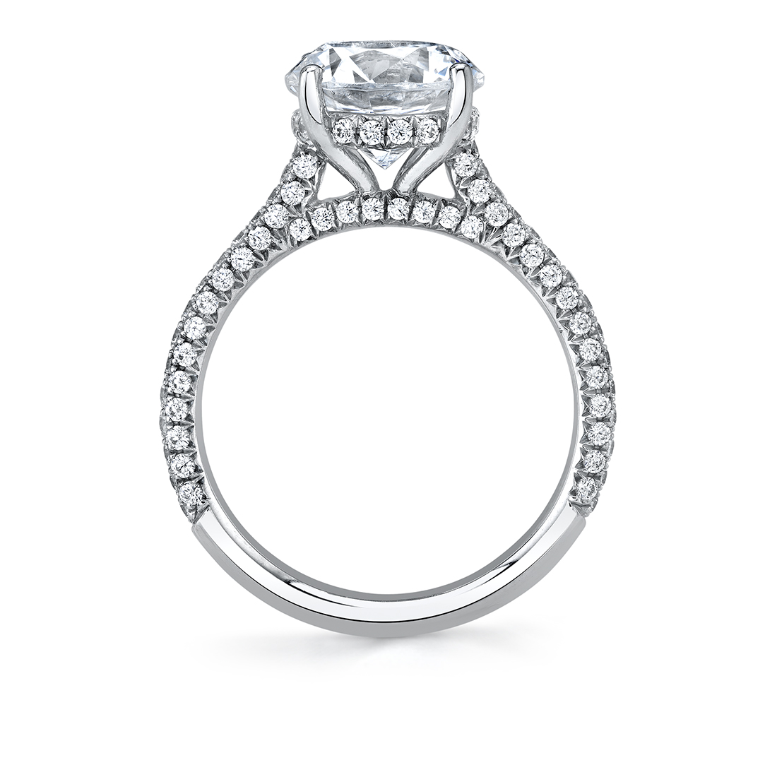 cushion cut pave engagement ring with hidden halo