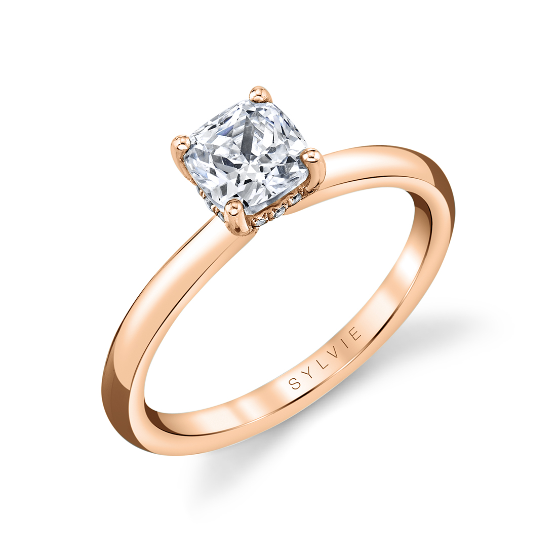 solitaire cushion cut engagement ring