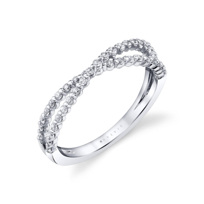 classic diamond crossover wedding band in white gold