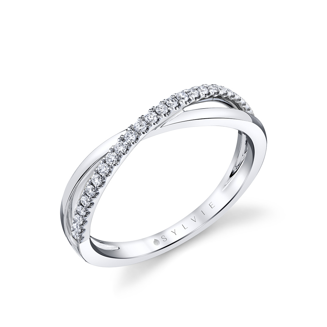 two tone modern crossover wedding band in white gold