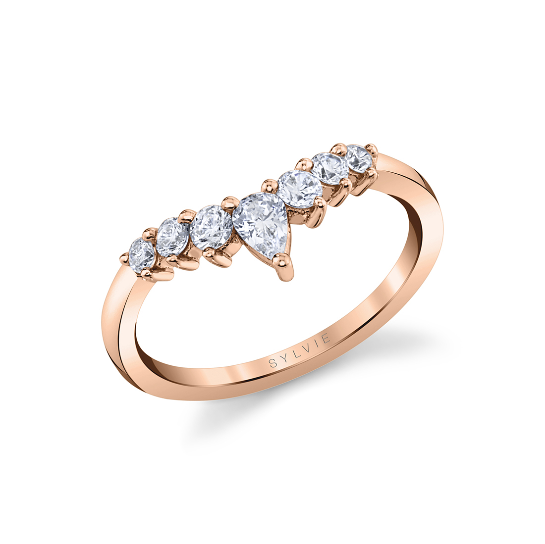 curved diamond wedding band in rose gold