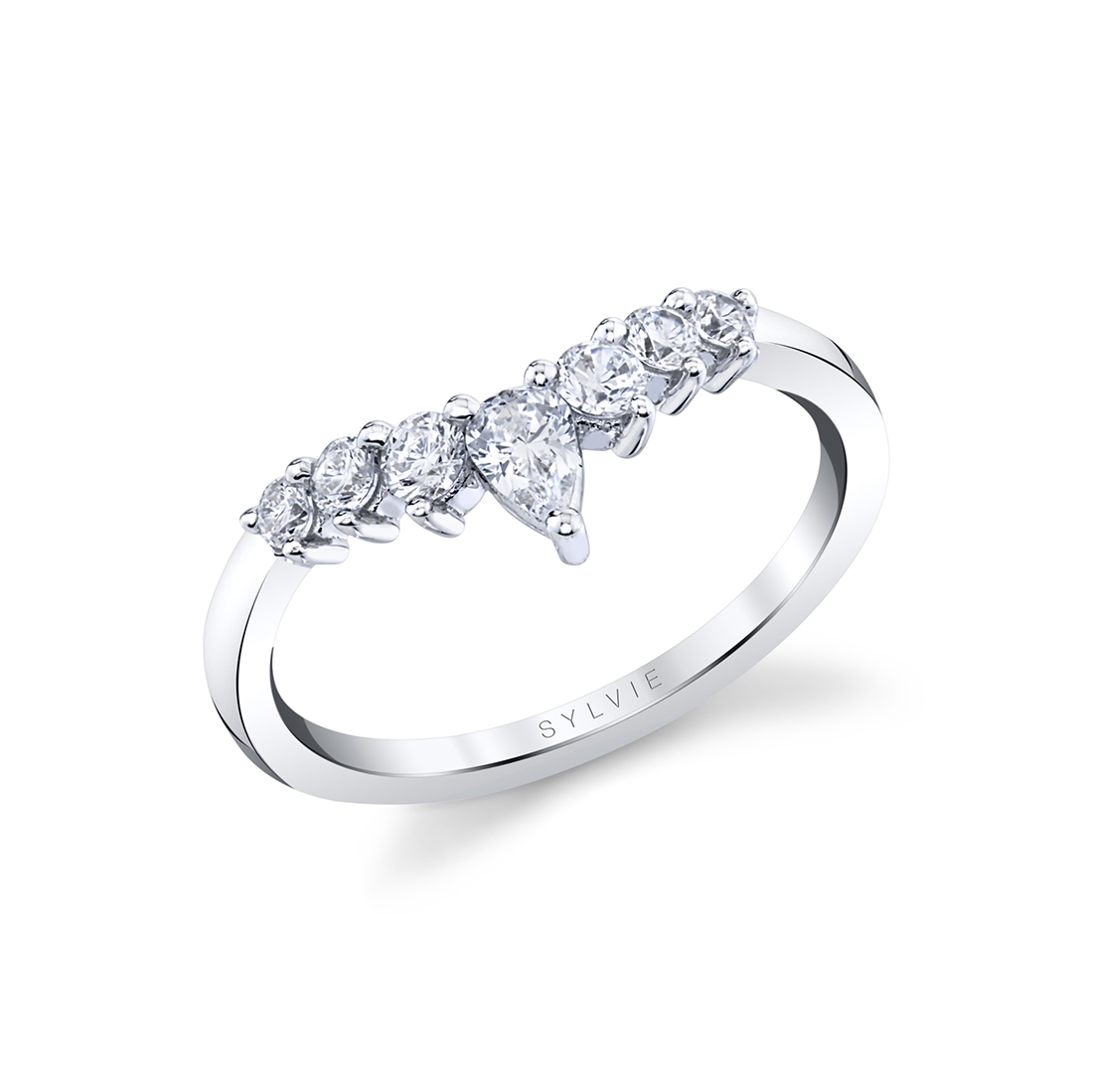 curved diamond wedding band in white gold