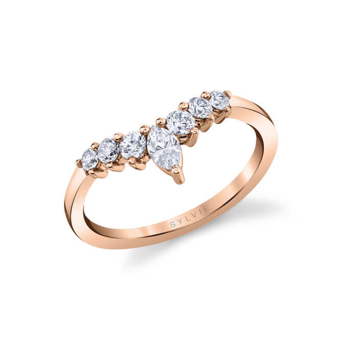 curved diamond wedding ring in rose gold