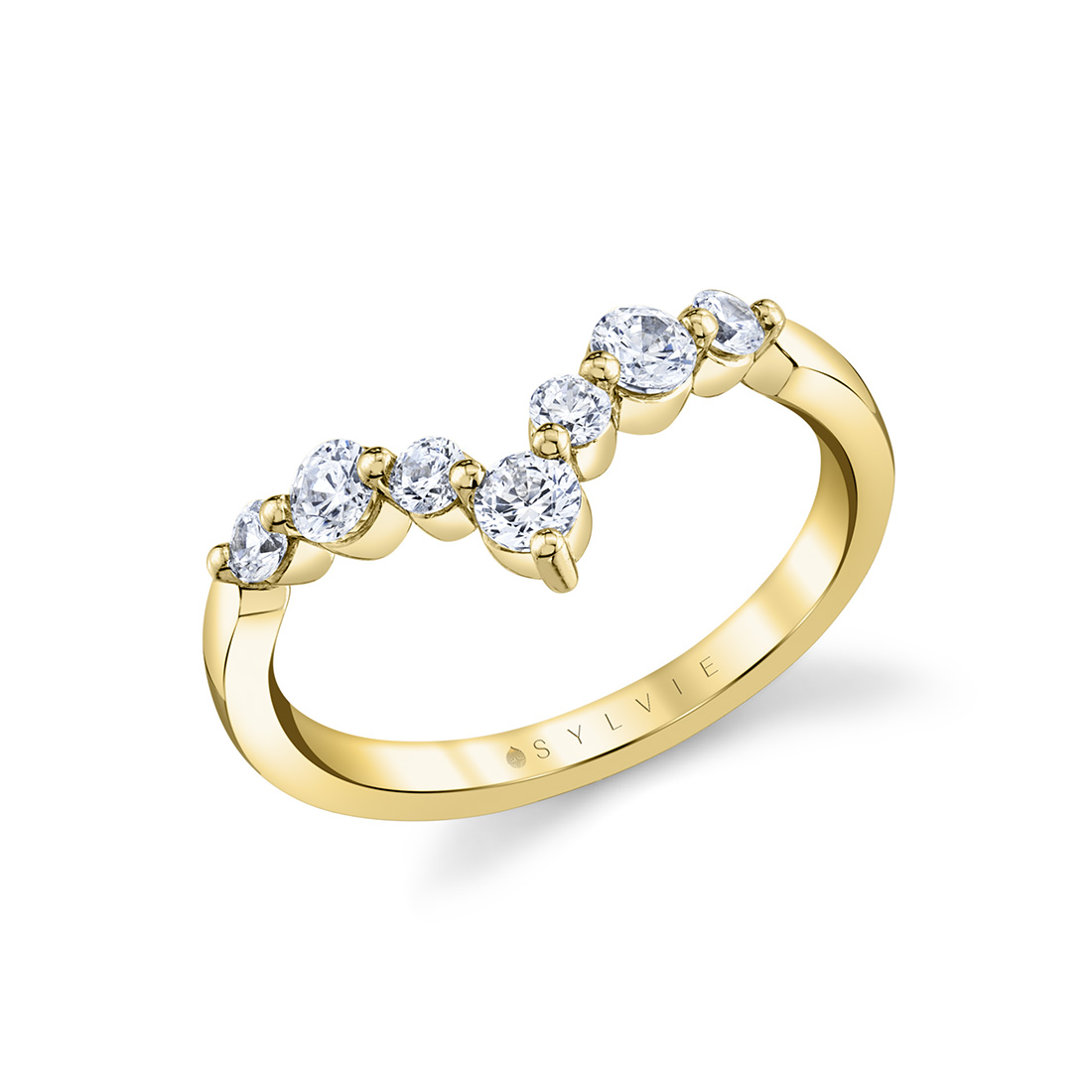 round curved diamond wedding ring in yellow gold