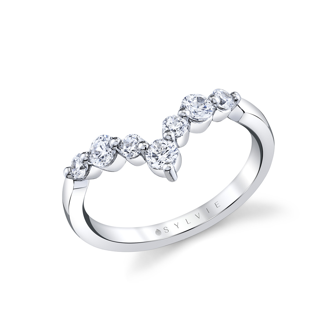 round curved diamond wedding ring in white gold