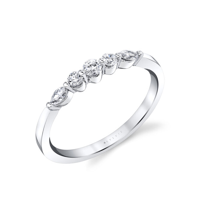 round and marquise classic wedding ring in white gold