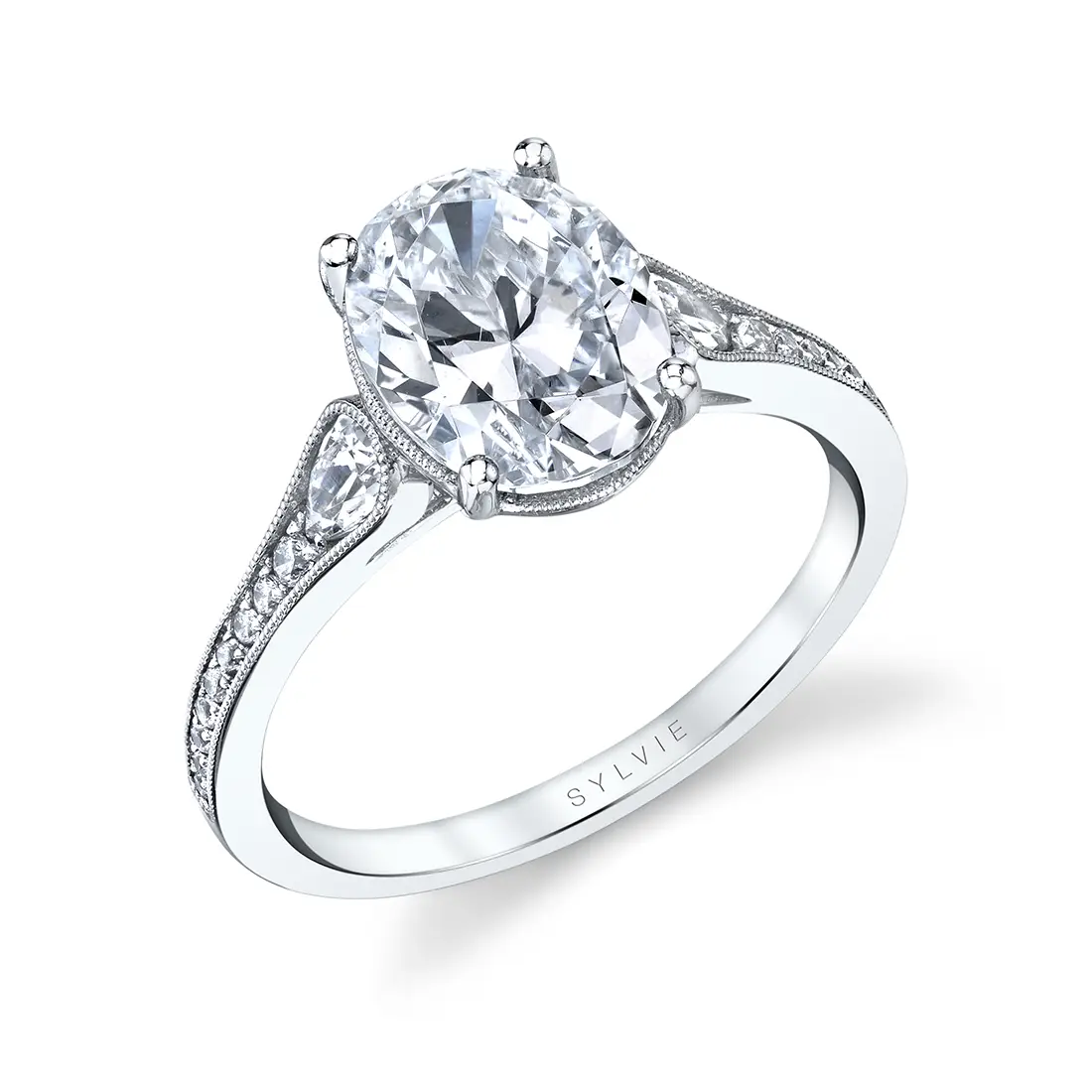 unique oval engagement ring in white gold